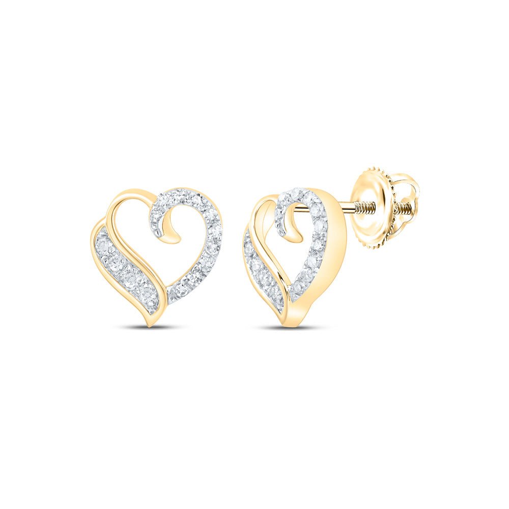 Earrings | 10kt Yellow Gold Womens Round Diamond Heart Earrings 1/5 Cttw | Splendid Jewellery GND