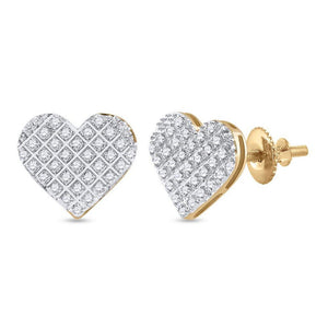 Earrings | 10kt Yellow Gold Womens Round Diamond Heart Earrings 1/5 Cttw | Splendid Jewellery GND