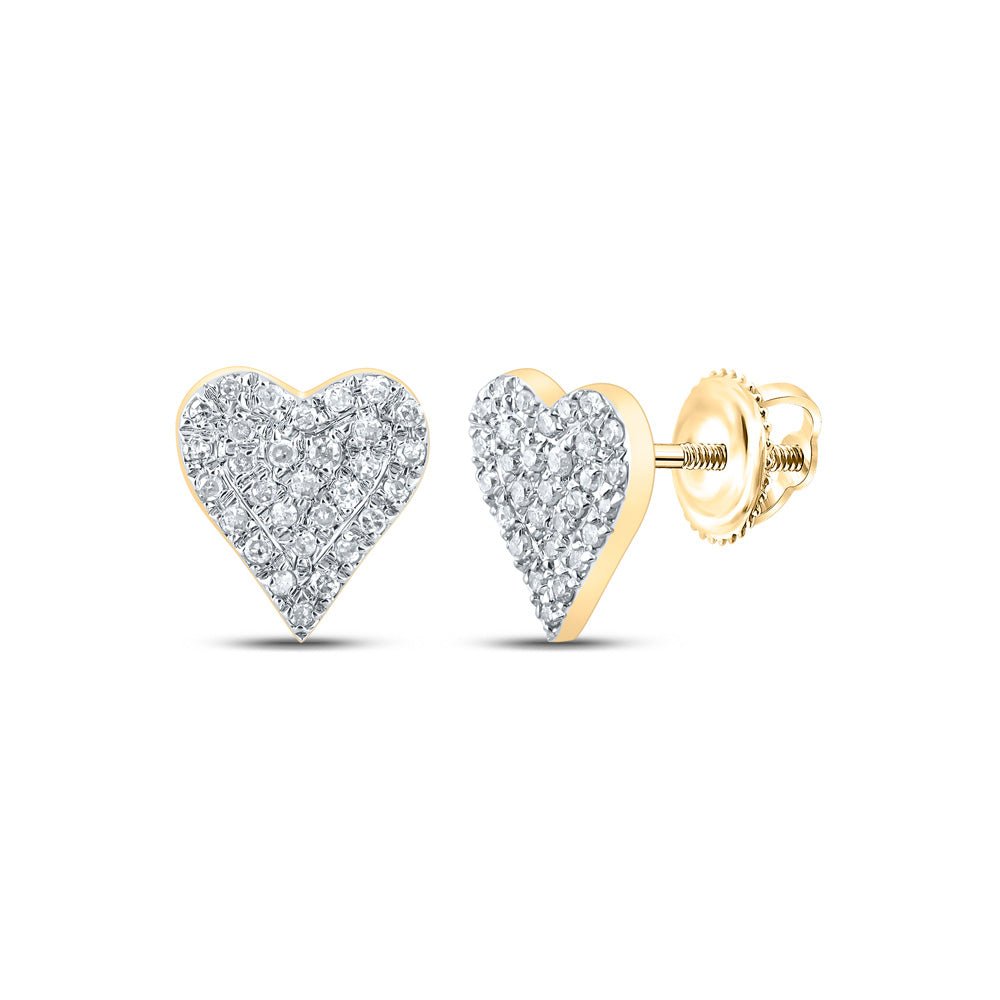 Earrings | 10kt Yellow Gold Womens Round Diamond Heart Earrings 1/5 Cttw | Splendid Jewellery GND