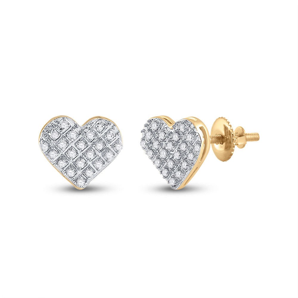 Earrings | 10kt Yellow Gold Womens Round Diamond Heart Earrings 1/6 Cttw | Splendid Jewellery GND