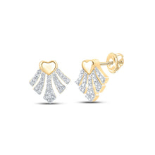Load image into Gallery viewer, Heart&#39;s Desire: 10kt Yellow Gold Womens Round Diamond Heart Earrings 1/6 Cttw product  Top View from Splendid Jewellery