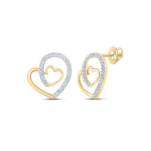 Earrings | 10kt Yellow Gold Womens Round Diamond Heart Earrings 1/6 Cttw | Splendid Jewellery GND