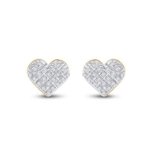 Earrings | 10kt Yellow Gold Womens Round Diamond Heart Earrings 1/6 Cttw | Splendid Jewellery GND