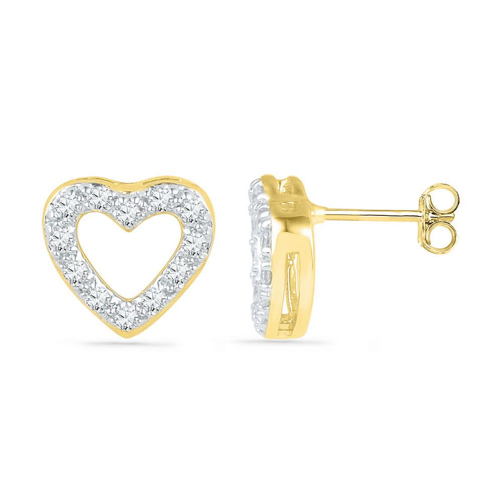 Earrings | 10kt Yellow Gold Womens Round Diamond Heart Earrings 1/8 Cttw | Splendid Jewellery GND