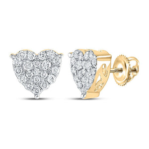 Earrings | 10kt Yellow Gold Womens Round Diamond Heart Earrings 3/4 Cttw | Splendid Jewellery GND