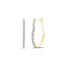Load image into Gallery viewer, Heart&#39;s Delight: 10kt Yellow Gold Womens Round Diamond Heart Hoop Earrings 1/8 Cttw product  Top View from Splendid Jewellery