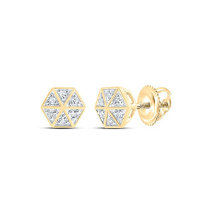 Earrings | 10kt Yellow Gold Womens Round Diamond Hexagon Cluster Earrings 1/10 Cttw | Splendid Jewellery GND