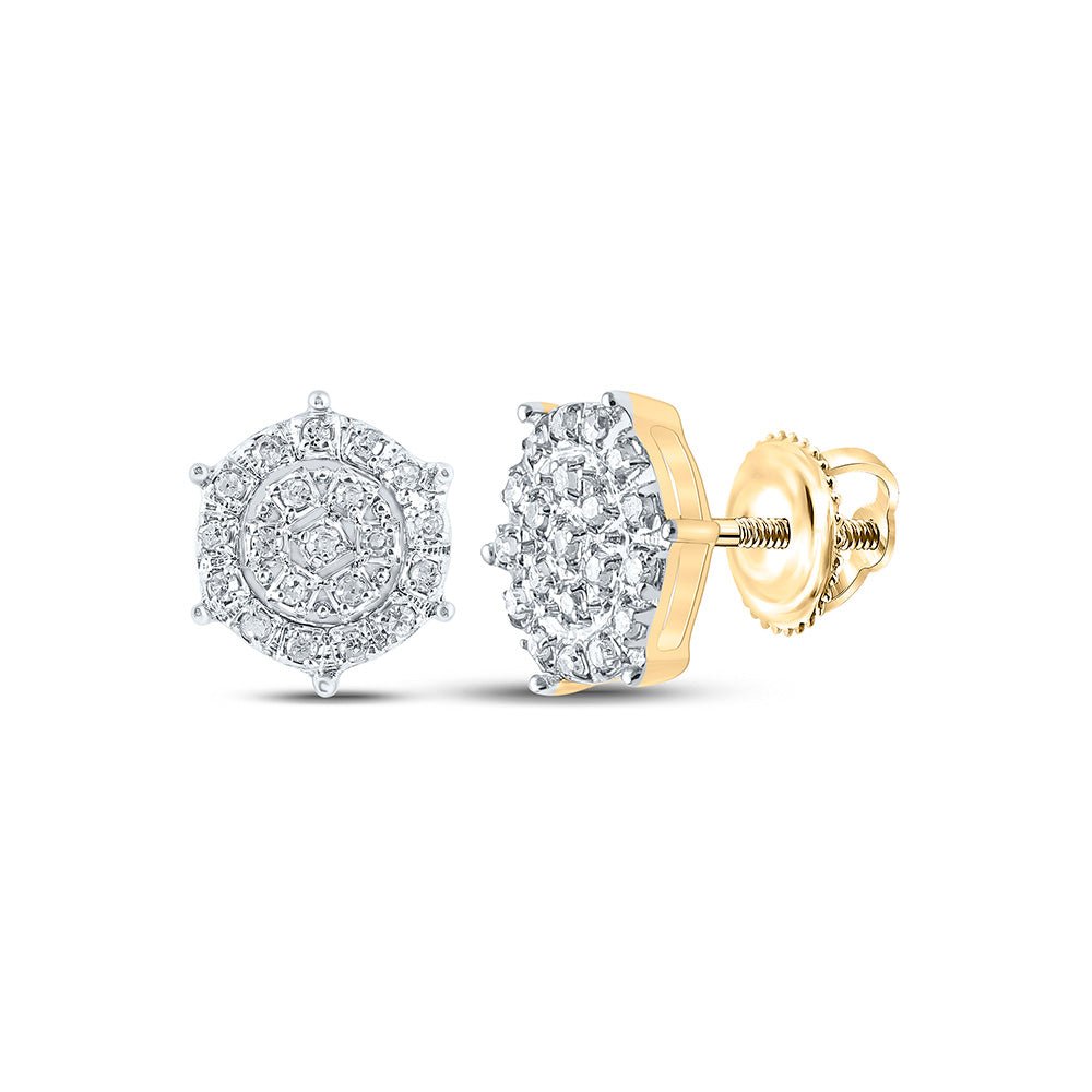 Earrings | 10kt Yellow Gold Womens Round Diamond Hexagon Cluster Earrings 1/8 Cttw | Splendid Jewellery GND