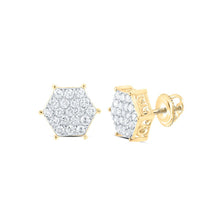 Load image into Gallery viewer, 10kt Yellow Gold Hexagon Cluster Diamond Earrings - A Mesmerizing Statement Piece by Splendid Jewellery product  Top View from Splendid Jewellery