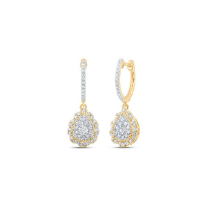 Earrings | 10kt Yellow Gold Womens Round Diamond Hoop Dangle Earrings 1/2 Cttw | Splendid Jewellery GND