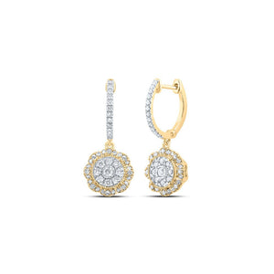 Earrings | 10kt Yellow Gold Womens Round Diamond Hoop Dangle Earrings 3/4 Cttw | Splendid Jewellery GND