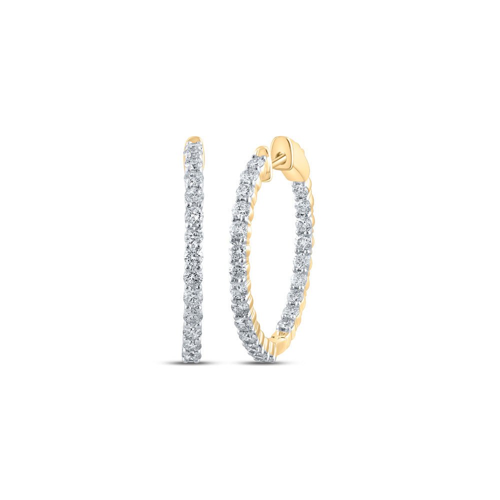 Earrings | 10kt Yellow Gold Womens Round Diamond Hoop Earrings 1-1/2 Cttw | Splendid Jewellery GND