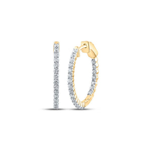 Earrings | 10kt Yellow Gold Womens Round Diamond Hoop Earrings 1 Cttw | Splendid Jewellery GND