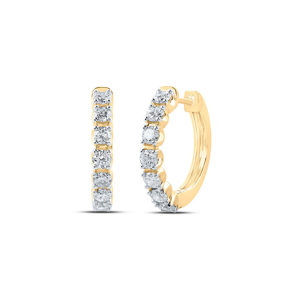 Earrings | 10kt Yellow Gold Womens Round Diamond Hoop Earrings 1 Cttw | Splendid Jewellery GND