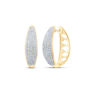 Earrings | 10kt Yellow Gold Womens Round Diamond Hoop Earrings 1 Cttw | Splendid Jewellery GND