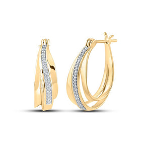 Earrings | 10kt Yellow Gold Womens Round Diamond Hoop Earrings 1/10 Cttw | Splendid Jewellery GND