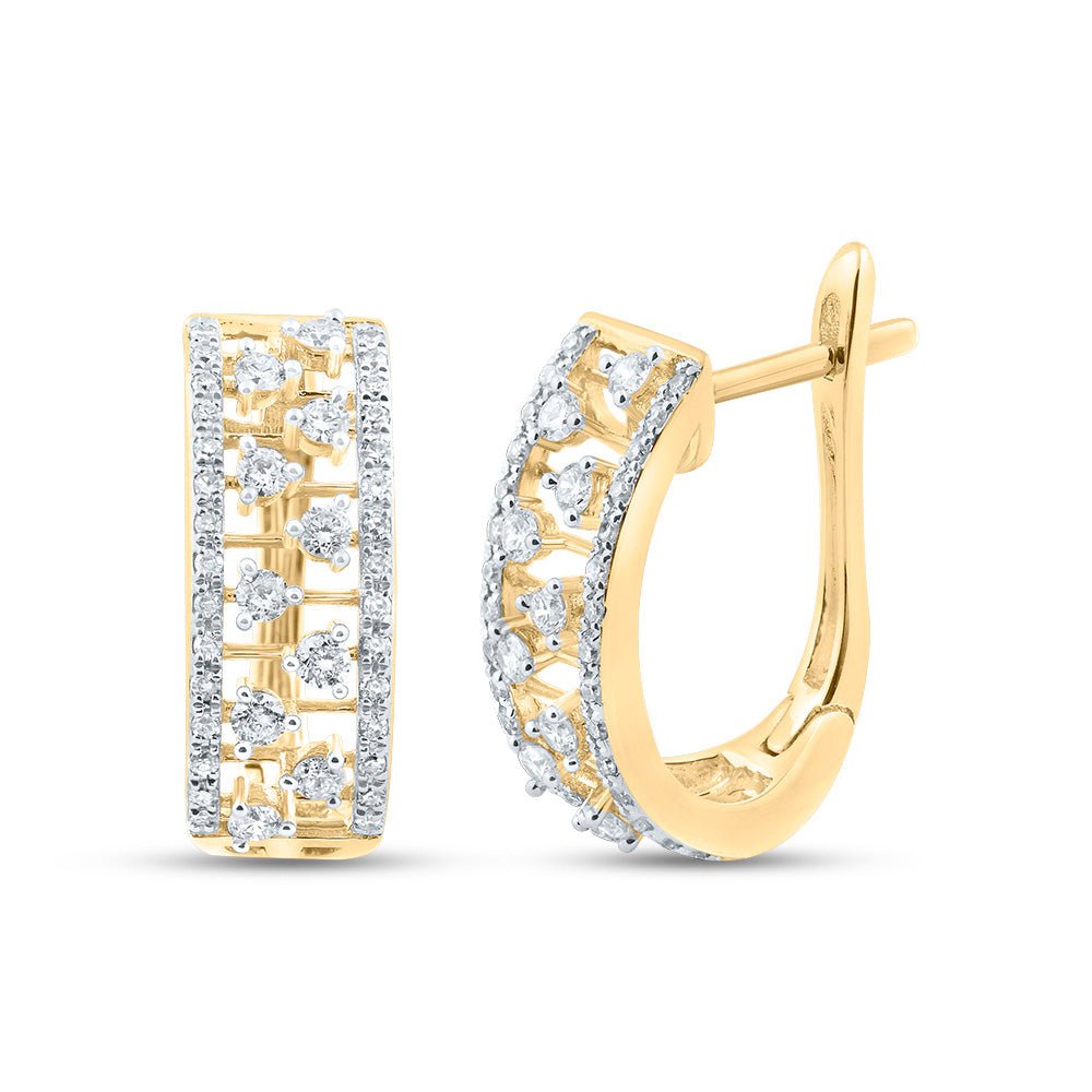 Earrings | 10kt Yellow Gold Womens Round Diamond Hoop Earrings 1/2 Cttw | Splendid Jewellery GND