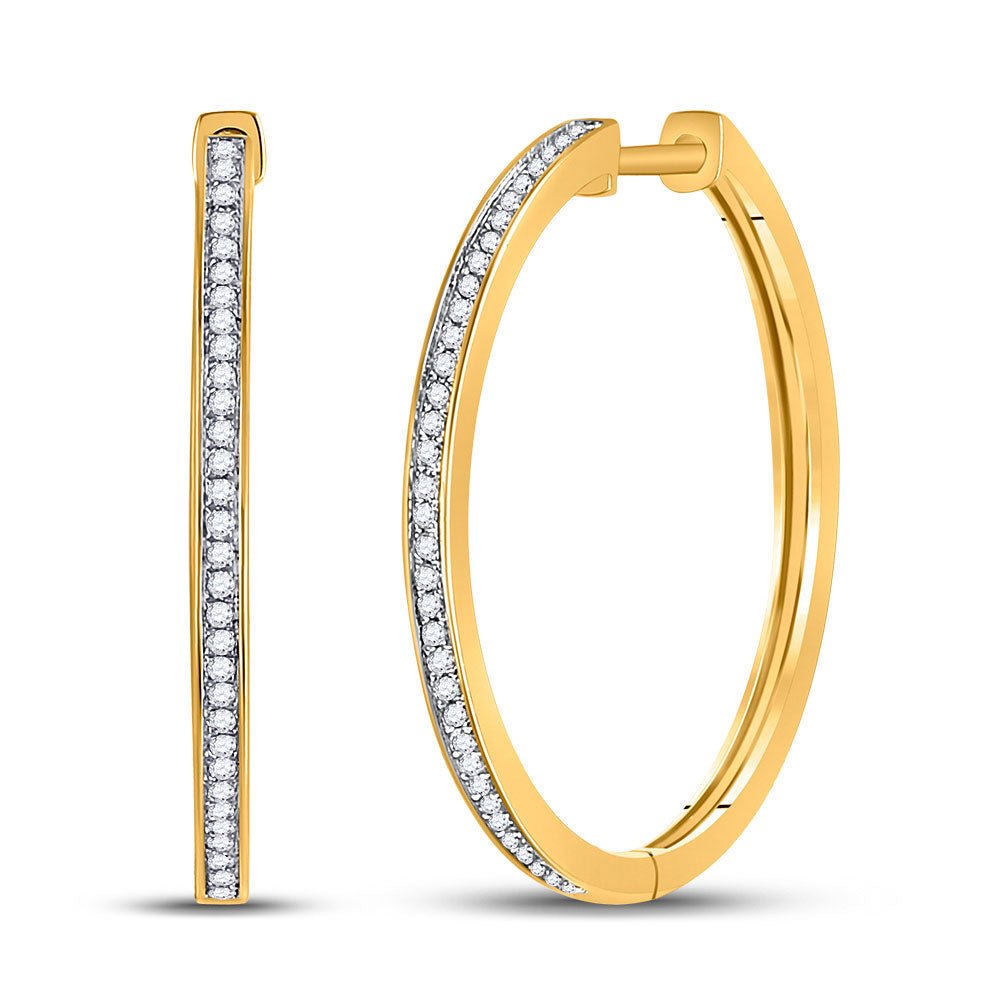 Earrings | 10kt Yellow Gold Womens Round Diamond Hoop Earrings 1/4 Cttw | Splendid Jewellery GND