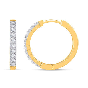 Earrings | 10kt Yellow Gold Womens Round Diamond Hoop Earrings 1/4 Cttw | Splendid Jewellery GND