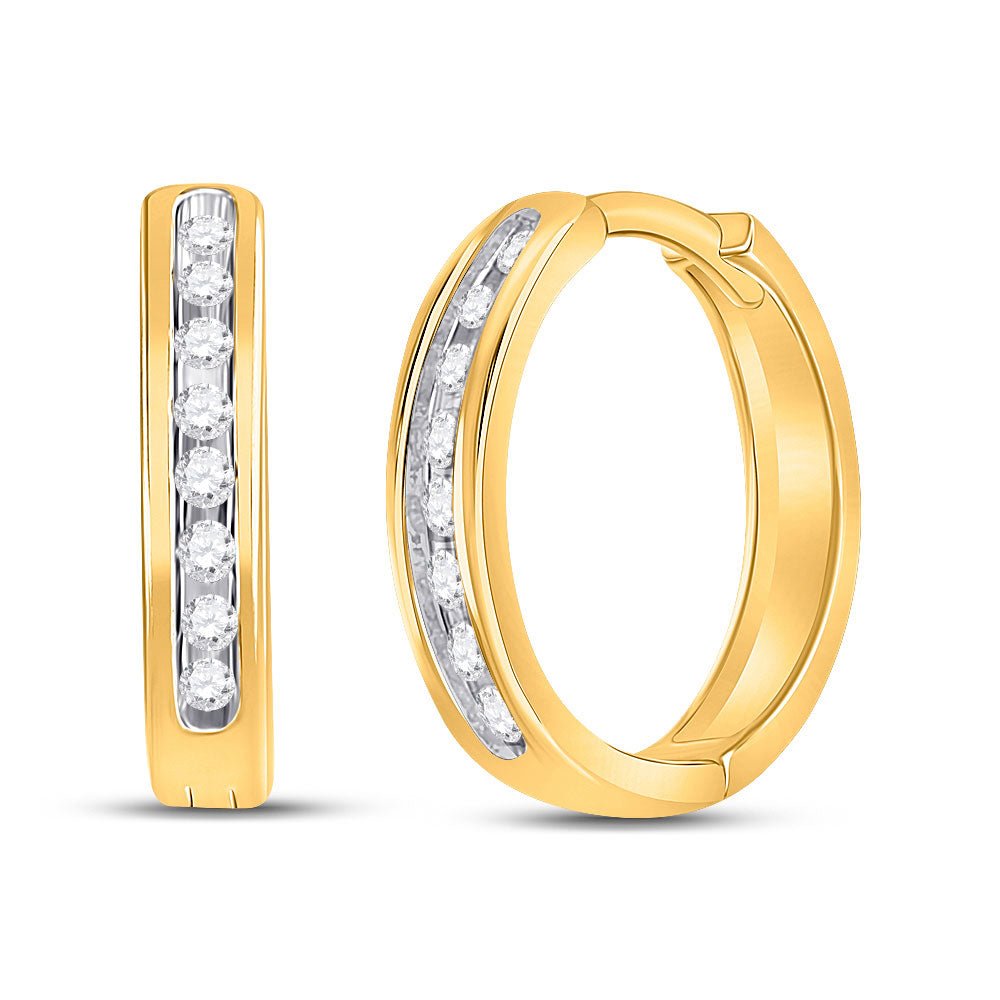 Earrings | 10kt Yellow Gold Womens Round Diamond Hoop Earrings 1/4 Cttw | Splendid Jewellery GND