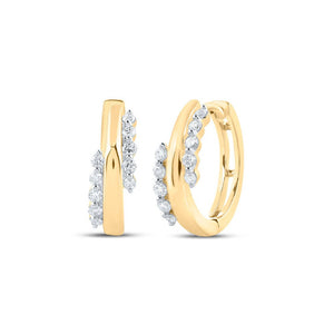 Earrings | 10kt Yellow Gold Womens Round Diamond Hoop Earrings 1/5 Cttw | Splendid Jewellery GND