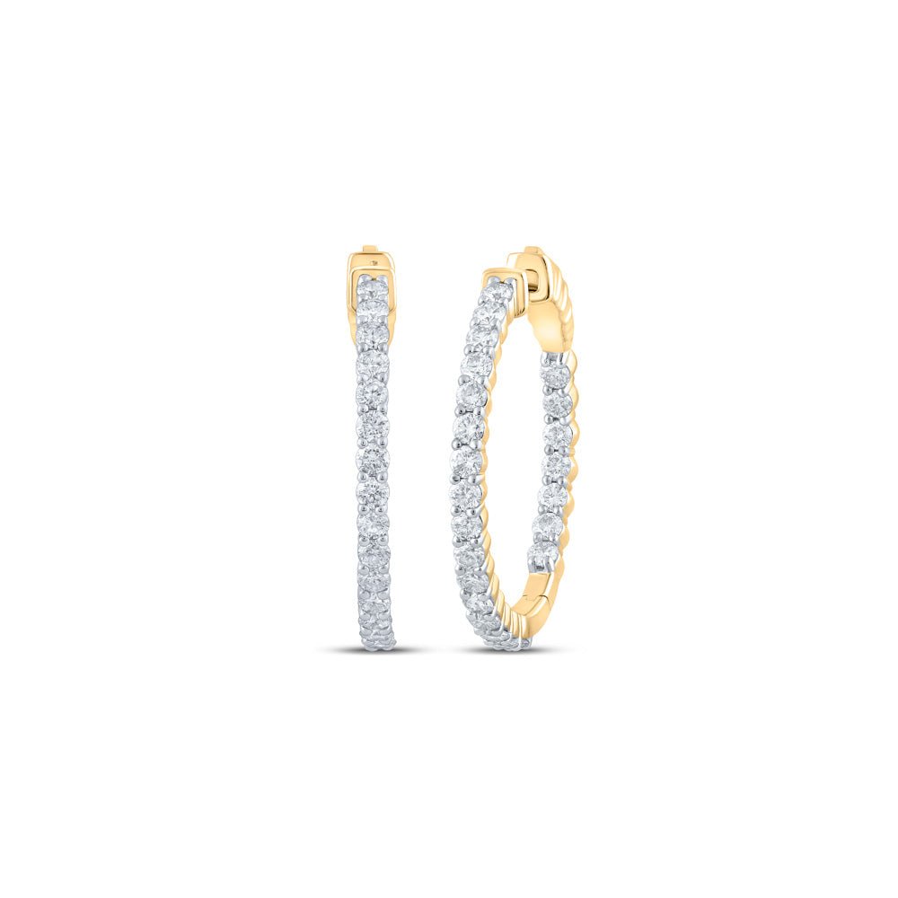 Earrings | 10kt Yellow Gold Womens Round Diamond Hoop Earrings 2 Cttw | Splendid Jewellery GND