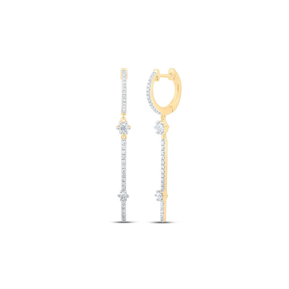 Earrings | 10kt Yellow Gold Womens Round Diamond Hoop Stick Dangle Earrings 1/2 Cttw | Splendid Jewellery GND