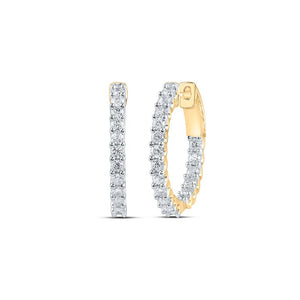 Earrings | 10kt Yellow Gold Womens Round Diamond In Out Hoop Earrings 1-1/2 Cttw | Splendid Jewellery GND