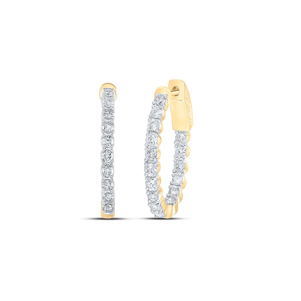 Earrings | 10kt Yellow Gold Womens Round Diamond Inside Outside Hoop Earrings 1 Cttw | Splendid Jewellery GND