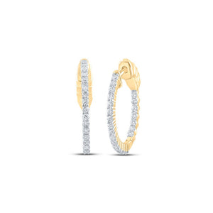 Earrings | 10kt Yellow Gold Womens Round Diamond Inside Outside Hoop Earrings 1/2 Cttw | Splendid Jewellery GND