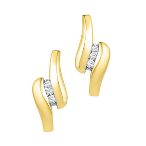 Earrings | 10kt Yellow Gold Womens Round Diamond J Hoop Earrings 1/8 Cttw | Splendid Jewellery GND