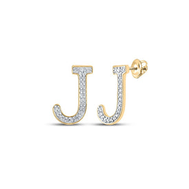 10kt Yellow Gold Womens Round Diamond J Initial Letter Earrings 1/10 Cttw - Personalized Brilliance product  Top View from Splendid Jewellery