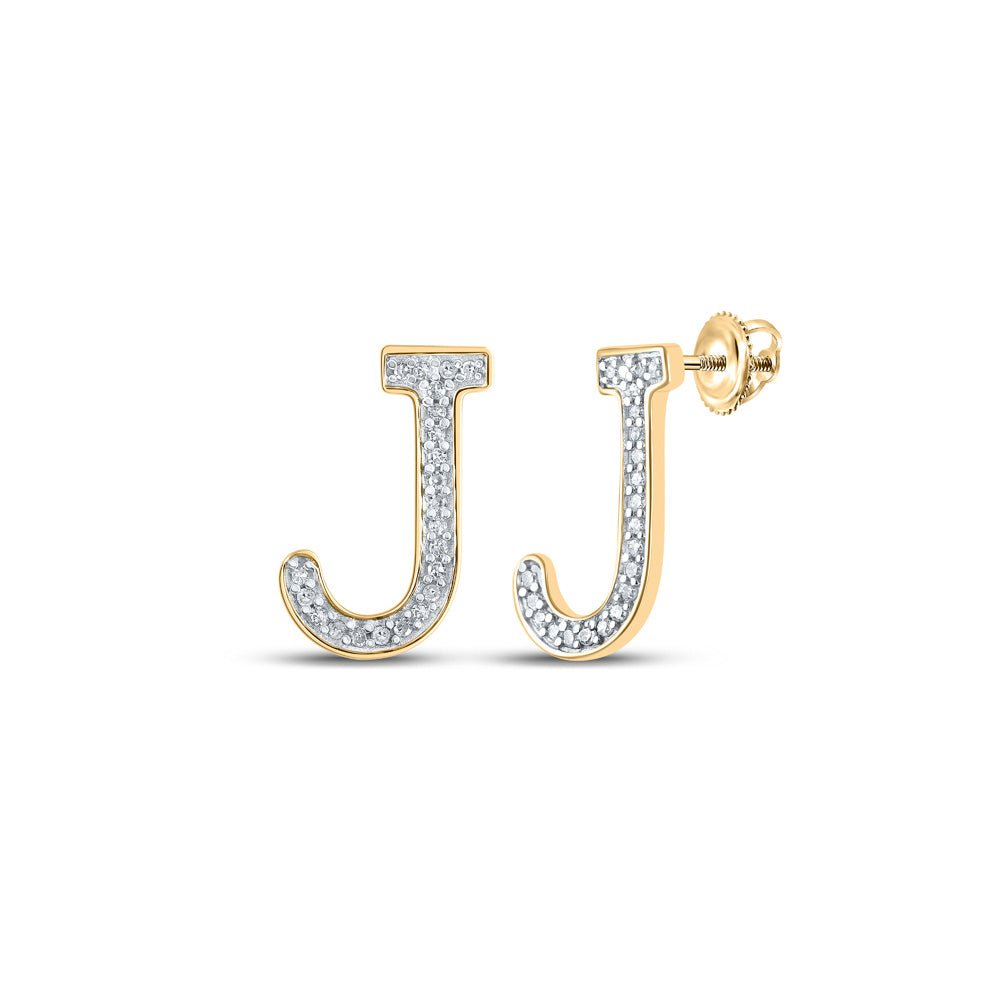 Earrings | 10kt Yellow Gold Womens Round Diamond J Initial Letter Earrings 1/10 Cttw | Splendid Jewellery GND