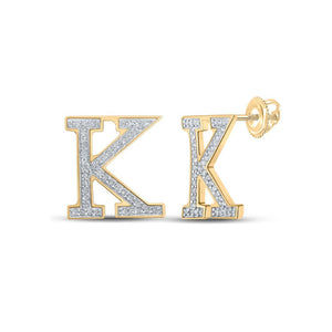 Earrings | 10kt Yellow Gold Womens Round Diamond K Initial Letter Earrings 1/6 Cttw | Splendid Jewellery GND