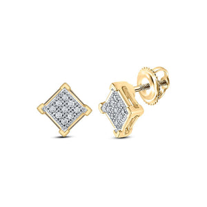 Earrings | 10kt Yellow Gold Womens Round Diamond Kite Square Earrings 1/20 Cttw | Splendid Jewellery GND