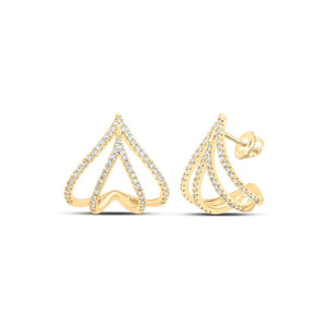 Earrings | 10kt Yellow Gold Womens Round Diamond Lobe Half Hoop Earrings 1/2 Cttw | Splendid Jewellery GND