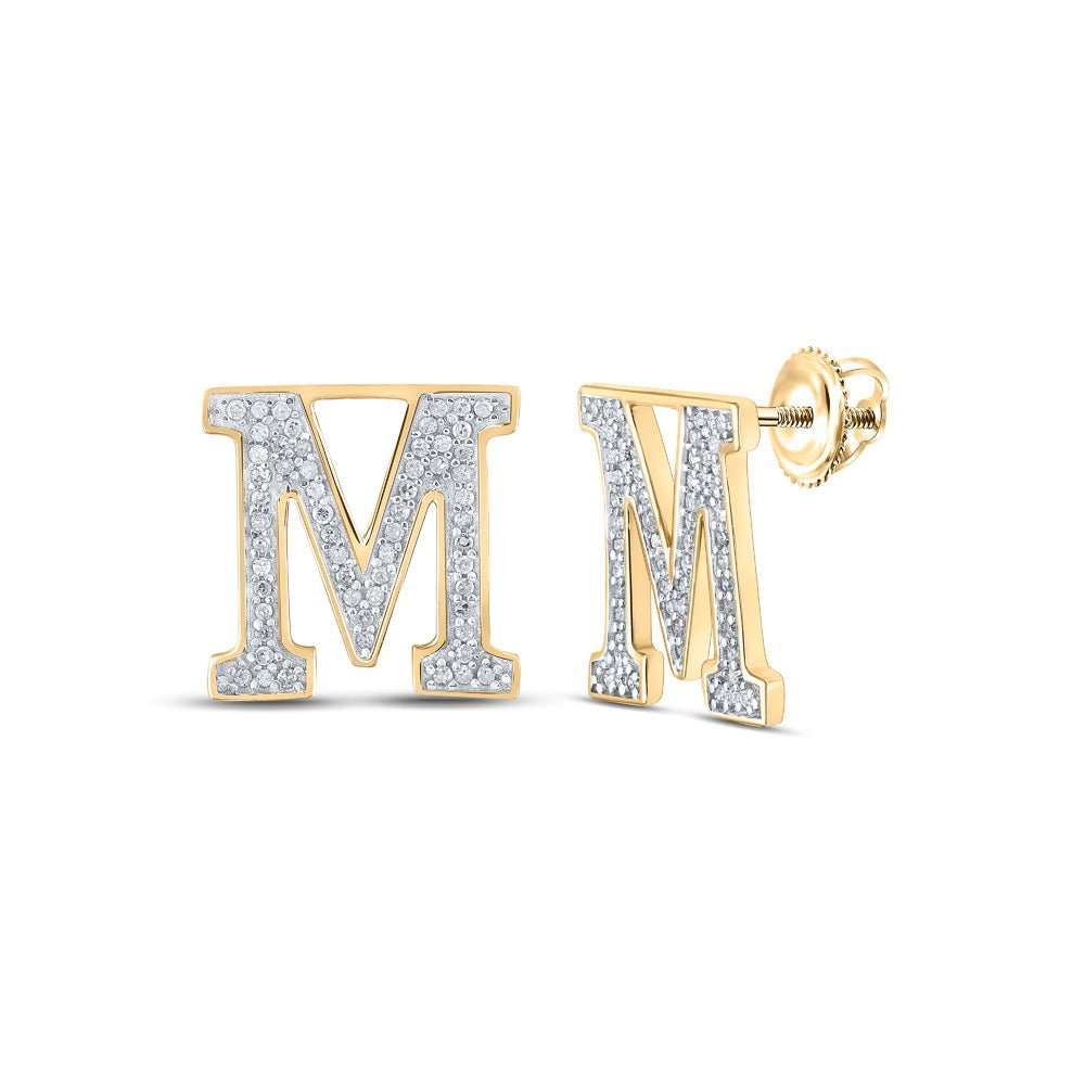 Earrings | 10kt Yellow Gold Womens Round Diamond M Initial Letter Earrings 1/4 Cttw | Splendid Jewellery GND