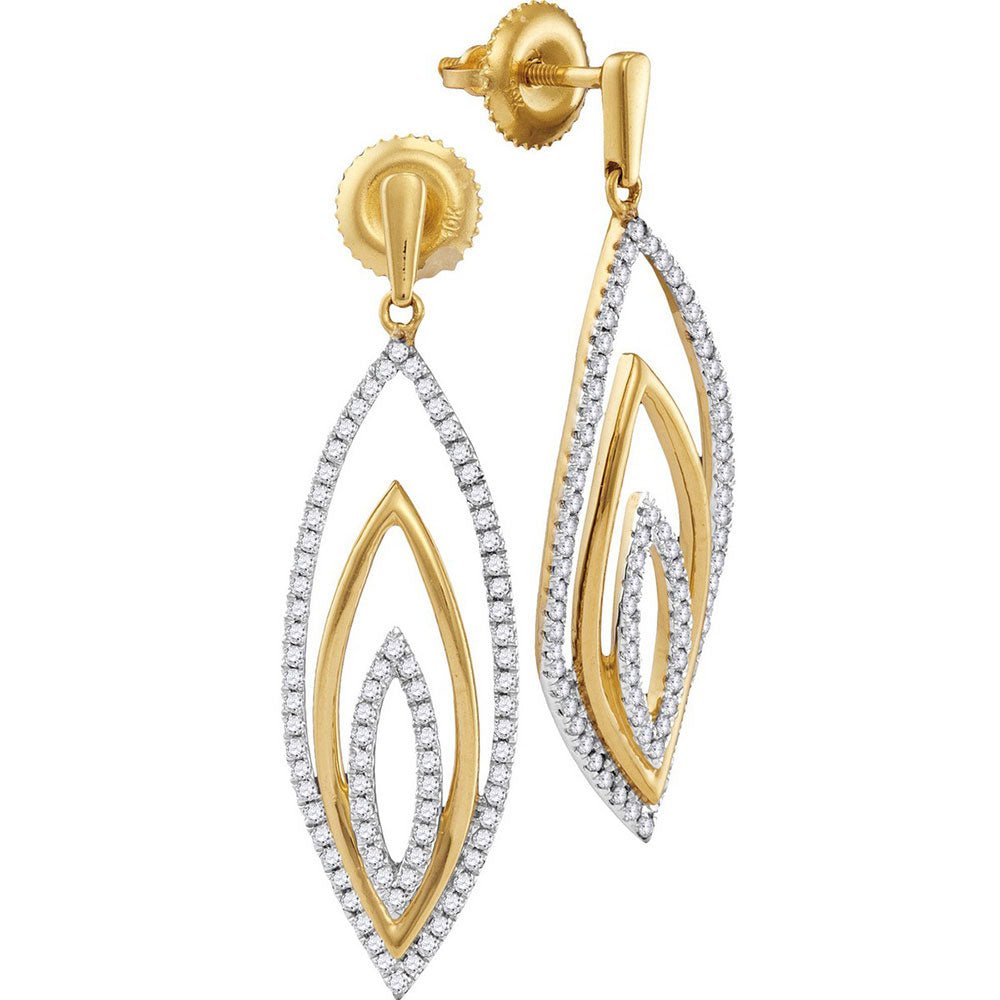 Earrings | 10kt Yellow Gold Womens Round Diamond Marquise Dangle Earrings 1/2 Cttw | Splendid Jewellery GND