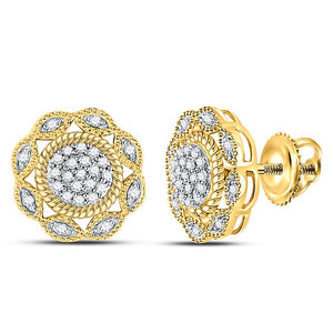 Earrings | 10kt Yellow Gold Womens Round Diamond Milgrain Cable Cluster Earrings 1/6 Cttw | Splendid Jewellery GND