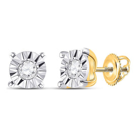 Radiant Brilliance: 10kt Yellow Gold Women's Round Diamond Miracle Stud Earrings 1/6 Cttw product  Top View from Splendid Jewellery