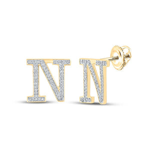 Earrings | 10kt Yellow Gold Womens Round Diamond N Initial Letter Earrings 1/5 Cttw | Splendid Jewellery GND