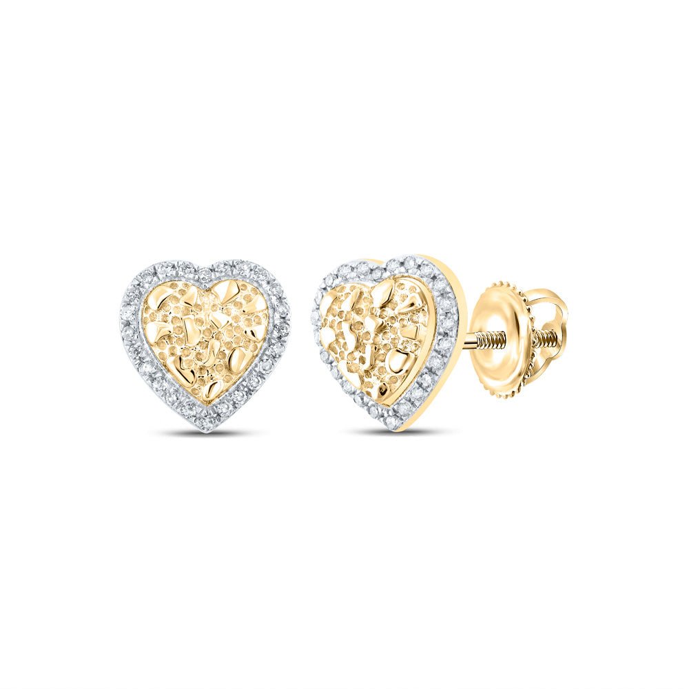 Earrings | 10kt Yellow Gold Womens Round Diamond Nugget Heart Earrings 1/10 Cttw | Splendid Jewellery GND