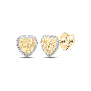 Earrings | 10kt Yellow Gold Womens Round Diamond Nugget Heart Earrings 1/10 Cttw | Splendid Jewellery GND
