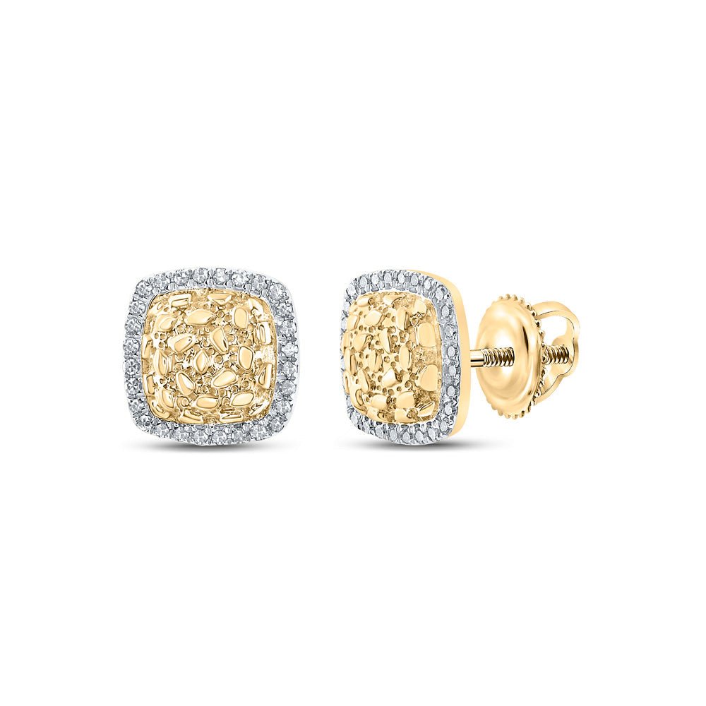 Earrings | 10kt Yellow Gold Womens Round Diamond Nugget Square Earrings 1/6 Cttw | Splendid Jewellery GND