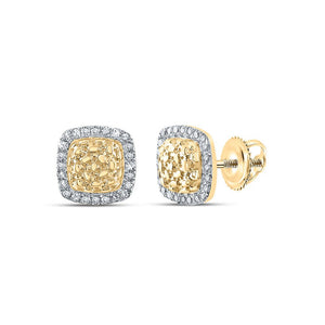 Earrings | 10kt Yellow Gold Womens Round Diamond Nugget Square Earrings 1/8 Cttw | Splendid Jewellery GND