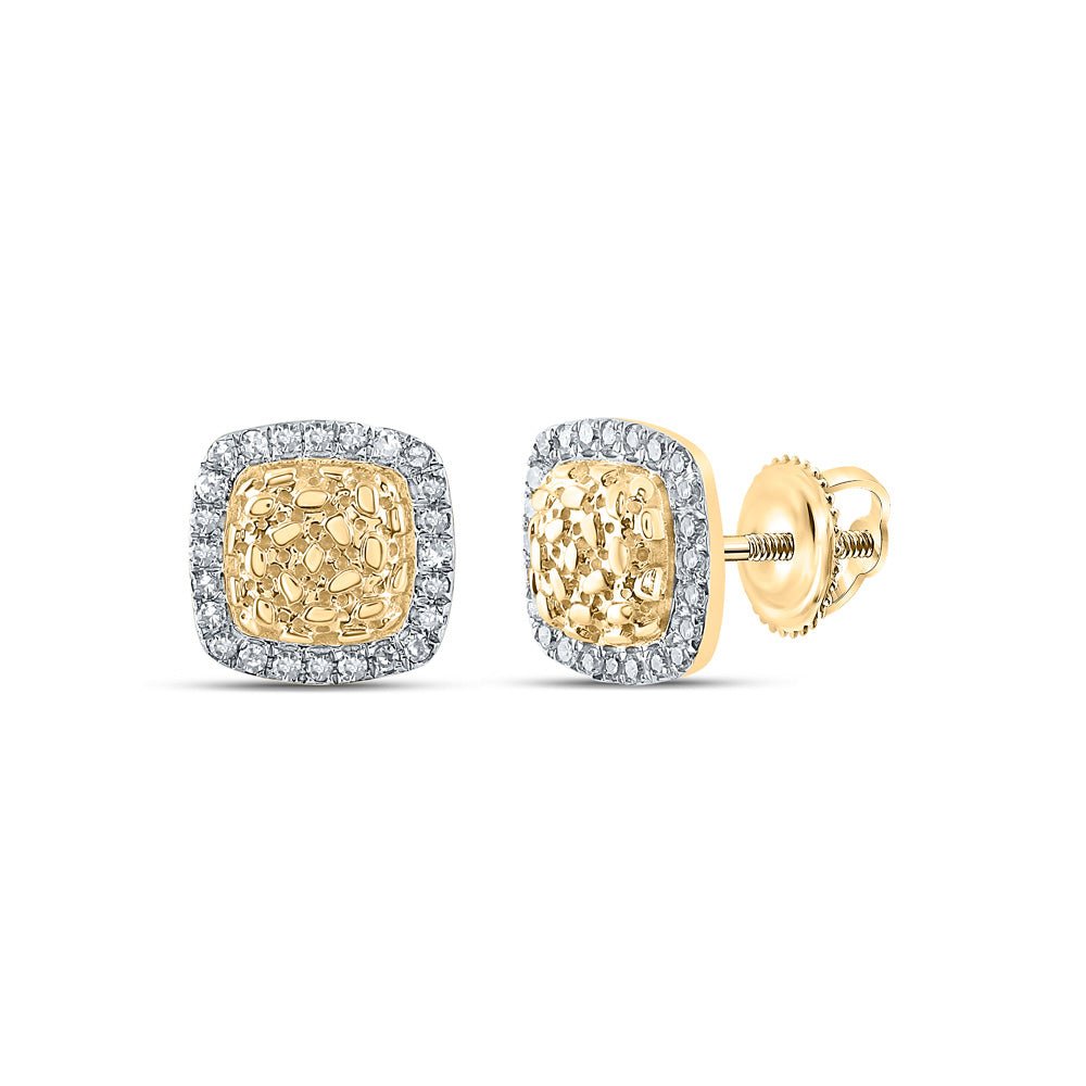 Earrings | 10kt Yellow Gold Womens Round Diamond Nugget Square Earrings 1/8 Cttw | Splendid Jewellery GND