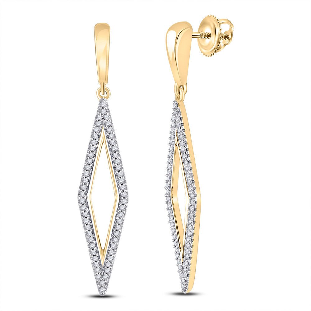 Earrings | 10kt Yellow Gold Womens Round Diamond Oblong Dangle Earrings 1/3 Cttw | Splendid Jewellery GND