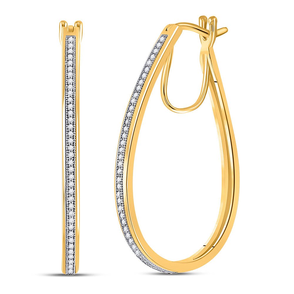 Earrings | 10kt Yellow Gold Womens Round Diamond Oblong Hoop Earrings 1/4 Cttw | Splendid Jewellery GND