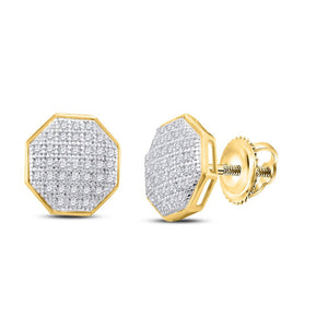 Earrings | 10kt Yellow Gold Womens Round Diamond Octagon Cluster Earrings 1/5 Cttw | Splendid Jewellery GND