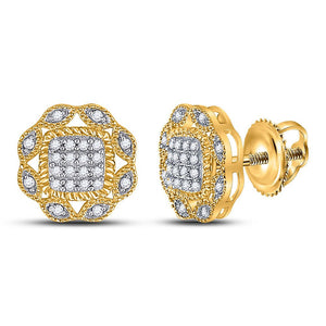 Earrings | 10kt Yellow Gold Womens Round Diamond Octagon Cluster Earrings 1/6 Cttw | Splendid Jewellery GND